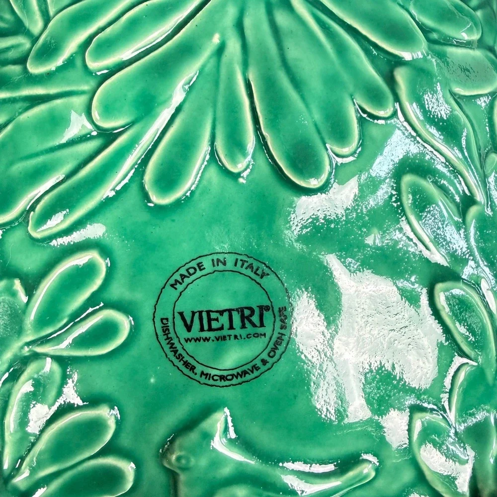 VIETRI Lastra Holiday Figural Tree Green Ceramic Christmas Embossed‎ Bowl Italy